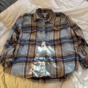 Old Navy Blue and Brown Plaid Button Down Shirt
